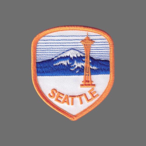 Écusson Seattle – Space Needle – écusson Mt Rainier Washington WA, fer sur écusson de voyage jaune et bleu écusson embellissement souvenir appliqué