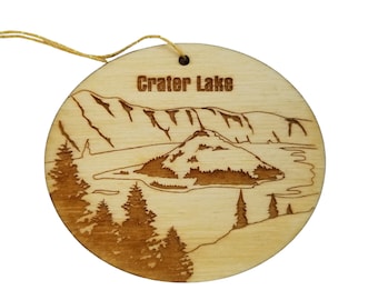 Crater Lake National Park Ornament Handmade Wood Souvenir Made in USA Travel Gift 3"