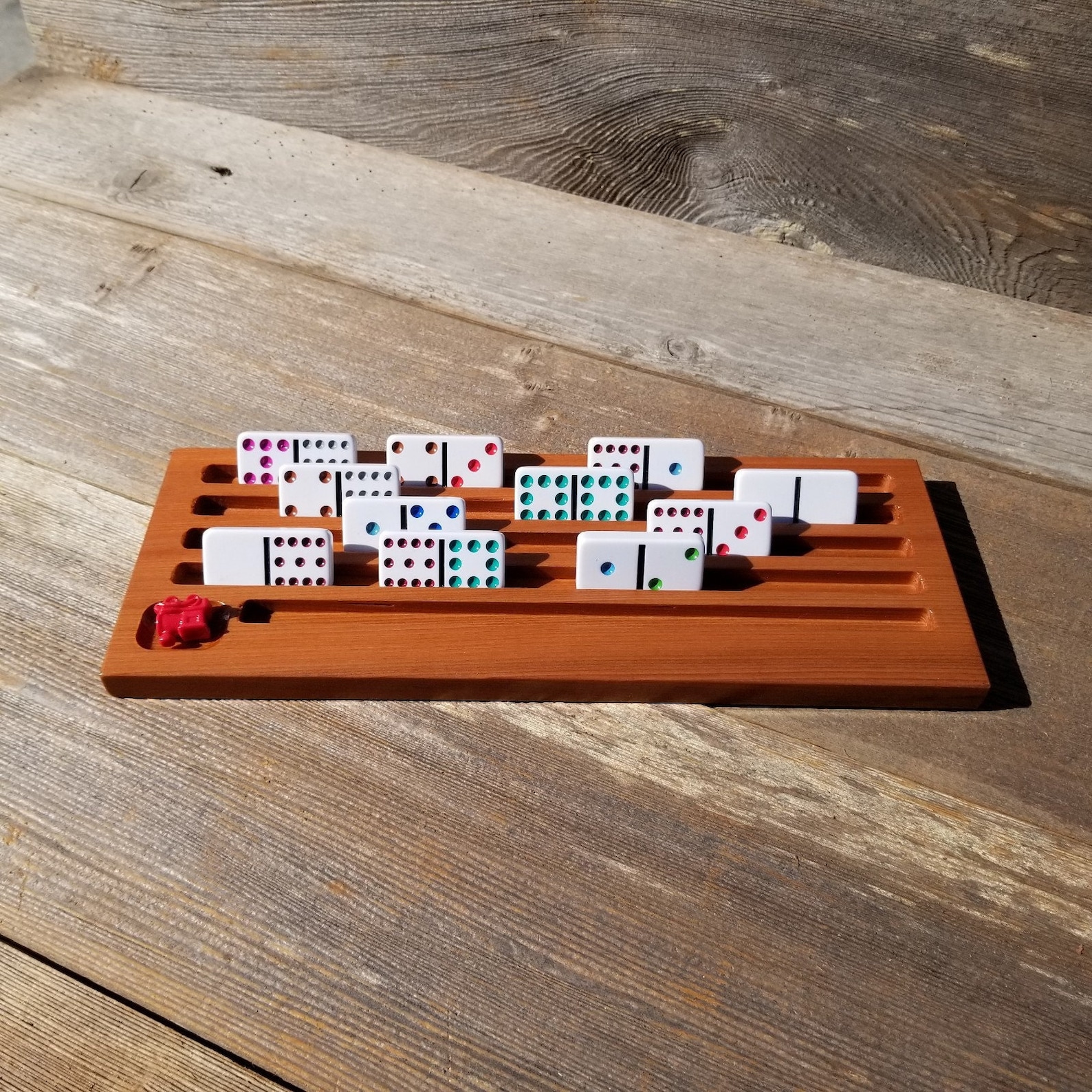 Double Stack Domino Rack Domino Rack Tray Holder Holds 25 Dominoes Game California Redwood ...