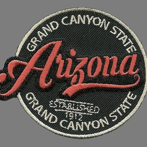 Arizona Patch – Grand Canyon State – Travel Patch AZ Souvenir Embellishment or Applique AZ State 3" Iron On Circle Retro Design