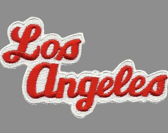 Los Angeles California Iron on Patch Red White Script Souvenir Travel Patch Applique Embellishment Spellout Font