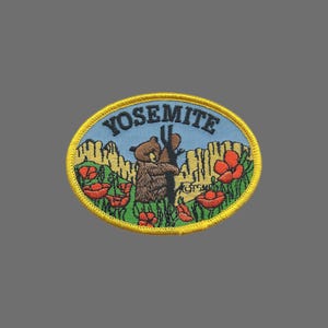 Yosemite National Park Iron On Patch Bear and Poppies California Souvenir