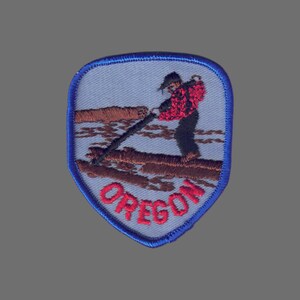 Vintage Oregon Patch – Logger – Lumberjack – Shield Travel Patch Iron On – Oregon Souvenir Patch