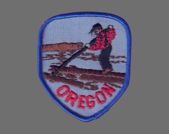 Vintage Oregon Patch – Logger – Lumberjack – Shield Travel Patch Iron On – Oregon Souvenir Patch