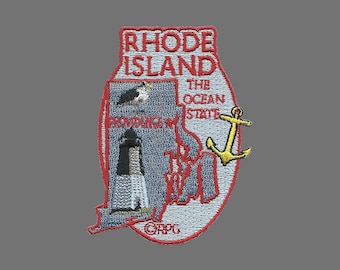 Écusson de voyage Rhode Island State RI, fer à repasser sur embellissement ou applique 3" l'ancre du phare de l'état de l'océan mouette Providence