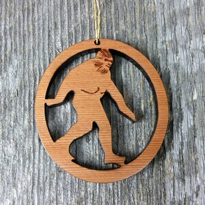 Bigfoot Ornament Handmade Wood Ornament Made in USA California Redwood Souvenir Sasquatch Christmas