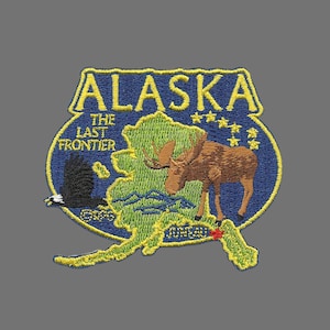 Alaska Patch – AK State Travel Patch Souvenir Applique 3&quot; Iron On The Last Frontier Moose Eagle Mountains