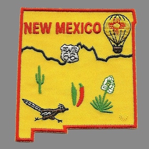 New Mexico Patch – State Shape – Roadrunner – New Mexico Souvenir – Route 66 – NM Travel Patch – Embellishment – Applique Iron On 3″