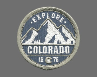 Colorado Patch – Explore Colorado - CO Patch – Colorado Souvenir – Travel Patch – Iron On Mountains Sun Applique 2.25" Circle