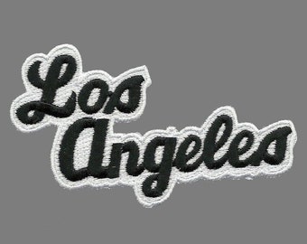 Los Angeles Patch – Script Black and White – Travel Patch Iron On – California Souvenir Patch – CA Embellishment