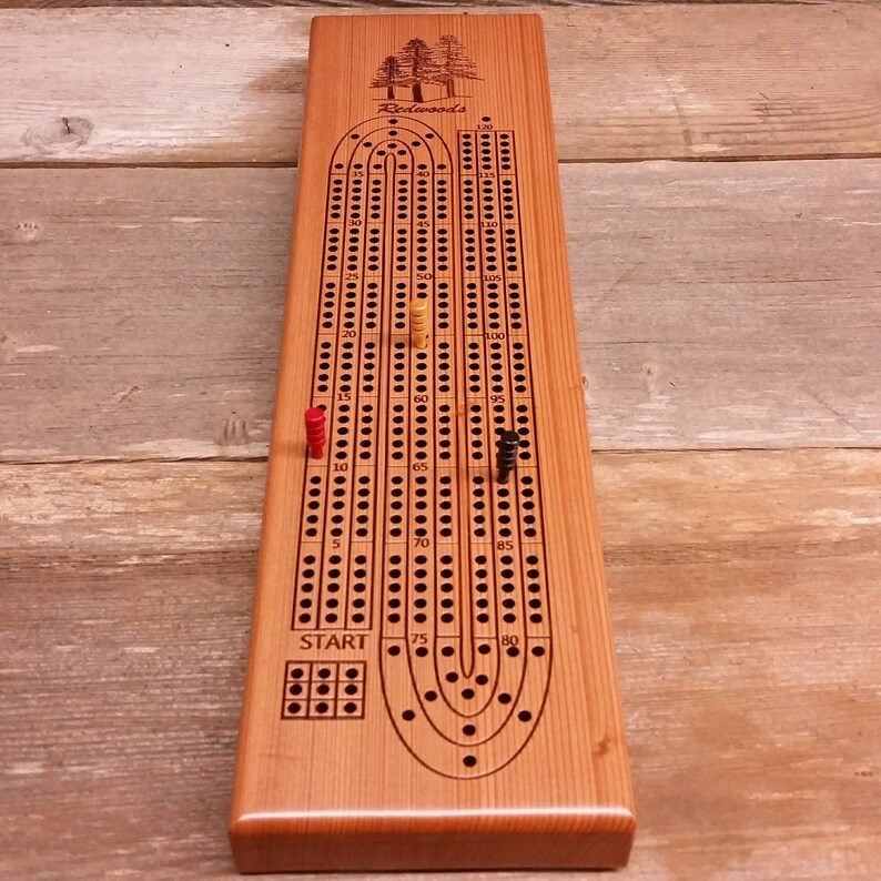 Wood Cribbage Board 3 Player Card Game Redwood Handmade Laser Etsy