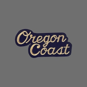 Oregon Coast Patch – Script Cursive Font Black and Gold Travel Patch Iron On – Oregon Souvenir Patch – OR Embellishment Applique
