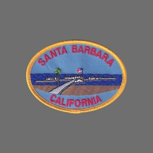 Santa Barbara California Patch Beach Pier Palm Tree Sand Ocean Waves Iron On California Souvenir CA Travel Patch