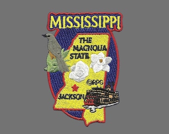 Mississippi Patch State Travel Patch MS Souvenir Embellishment or Applique 3" The Magnolia State Jackson Mockingbird Ferry Magnolia Iron On