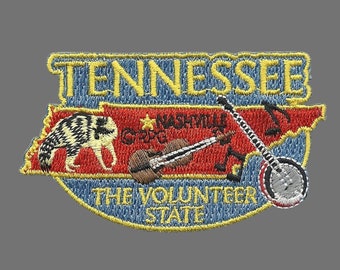 Tennessee Patch – TN State Travel Patch Souvenir Applique 3" Iron On The Volunteer State Banjo Fiddle Music Notes Raccoon Nashville