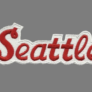 Seattle Patch – Script Red and White – Washington Souvenir – Travel Patch Iron On – WA Souvenir Patch – WA Embellishment