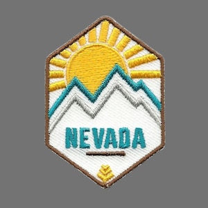 Nevada Patch – Sun with Mountains – Travel Patch Iron On – NV Souvenir Patch – Embellishment Applique – Diamond 2.25&quot;