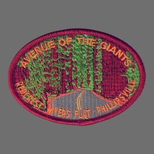 Avenue of the Giants Iron On Patch California Redwoods Trees Tallest Trees CA Souvenir Humboldt County Travel Patch 3.5" Embellishment