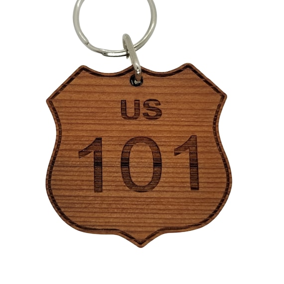 US HWY 101 Keychain Highway Road Sign Wood Keyring Made in USA