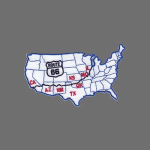 Route 66 Patch USA Map Souvenir United States Shaped Hwy Sign Iron On Applique - Travel Patch - Route 66 Souvenir