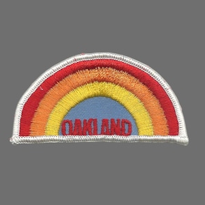 Vintage Oakland Sew On Patch – Rainbow White Border  California Souvenir – Travel Patch – Embellishment – Applique CA 3.75″