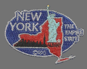 New York Patch – NY State Travel Patch Souvenir Applique 3" Iron On The Empire State Albany Statue of Liberty Skyline City Scape