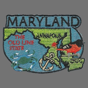 Maryland Patch – MD State Travel Patch Souvenir Applique 3&quot; The Old Line State Annapolis Iron on Anchor Chesapeake Blue Crab