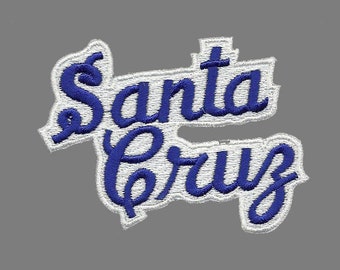 Santa Cruz Patch – Script Blue and White – Travel Patch Iron On – California Souvenir Patch – CA Embellishment