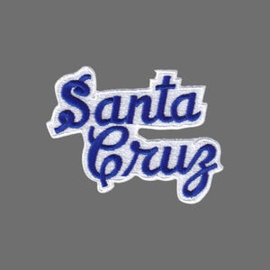 Santa Cruz Patch – Script Blue and White – Travel Patch Iron On – California Souvenir Patch – CA Embellishment