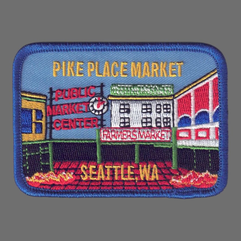 Pike Place Market Seattle Washington Patch Iron On Public Market Farmers WA Souvenir Travel Patch Embellishment or Applique image 5