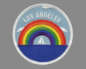 Los Angeles Patch – Rainbow and Sailboat – California Souvenir – Travel Patch – Embellishment – Applique CA – Iron On 3″