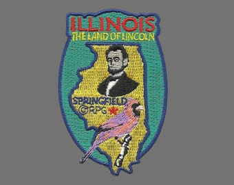 Illinois Patch – The Land of Lincoln - Illinois State Shape- Travel Patch Iron On – IL Souvenir Patch – Applique – Travel Gift 3"