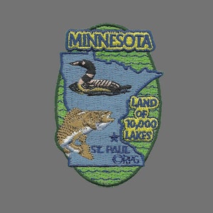 Minnesota Patch – State Travel Patch MN Souvenir Embellishment or Applique 3" Land of 10,000 Lakes St Paul Duck Fish