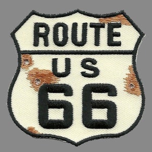 Route 66 Patch – Rusty Bullet Holes Zeichen – Reise-Patch – Souvenir Verschönerung oder Applikation – Eisen auf