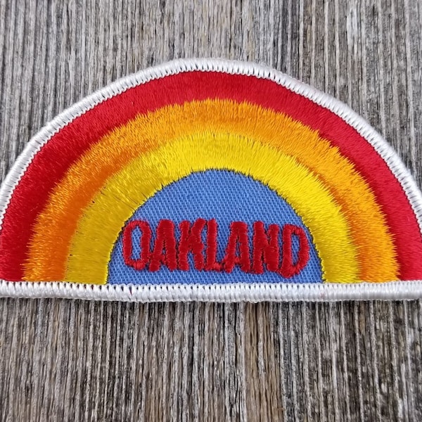 Oakland Iron On Patch – Rainbow White Border  California Souvenir – Travel Patch – Embellishment – Applique CA Iron On 3.75″