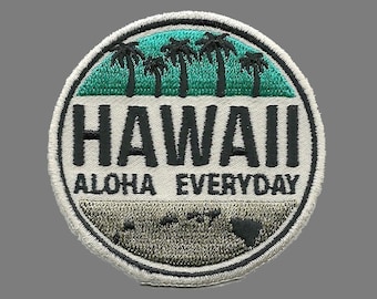 Hawaii Patch – HI Souvenir Aloha Everyday Travel Patch – Iron On – Applique 2.25"" Island Embellishment Souvenir Surfing Palm Trees