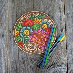 Color Your Own Wood Art ONLY DIY - Wood Trivet - Coloring Project - Craft Supply - Adult Craft Project - Kids Crafts Floral Relaxation Gift