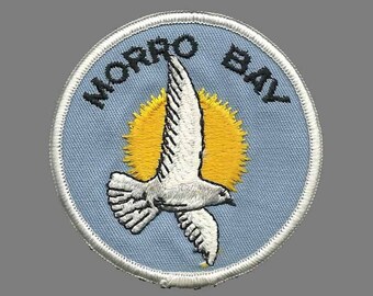 Vintage California Patch – Morro Bay Seagull – Morro Bay Souvenir – Travel Patch – 3" Circle Embellishment – Applique CA Beach Bird Sun