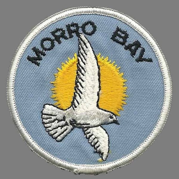 California Patch – Morro Bay Seagull – Morro Bay Souvenir – Travel Patch – 3" Circle Embellishment – Applique CA Morro Rock Beach Bird Sun