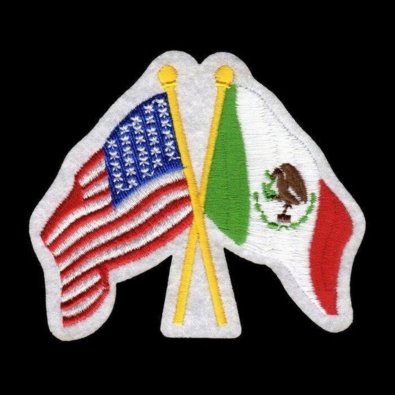 Mexico crossed USA flags souvenir embroidered patch