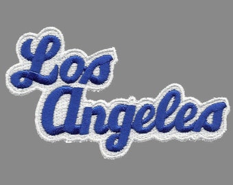 Los Angeles Patch – Script Blue and White – Travel Patch Iron On – California Souvenir Patch – CA Embellishment 4″