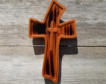 Wood Wall Cross - Rustic Torched Wooden Cross - Wall Cross - Cross Within a Cross - 8" Cross Decor