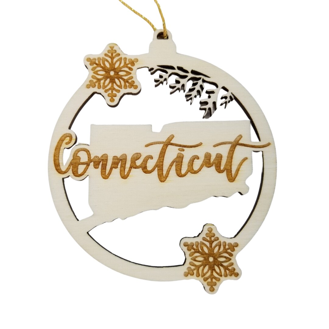Connecticut Wood Ornament - CT State Shape With Snowflakes Cutout ...