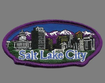 Salt Lake City Utah Aufnäher – SLC UT Skyline – Reise Aufbügler Aufbügler – UT Souvenir Aufnäher – Verschönerung Applikation – Reise Geschenk 4″