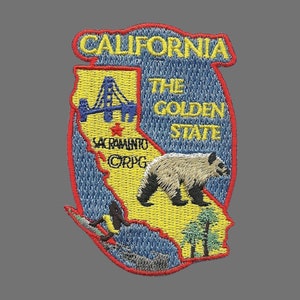 California Patch – Collage Golden Gate Bridge Sacramento Bear Palm Trees – Iron On Souvenir Travel Patch – CA Embellishment or Applique 3"