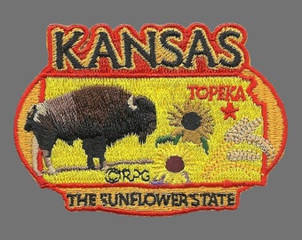 Kansas Patch – KS State Travel Patch Souvenir Embellishment or Applique 3" The Sunflower State Topeka State Capital Buffalo Bison Iron On