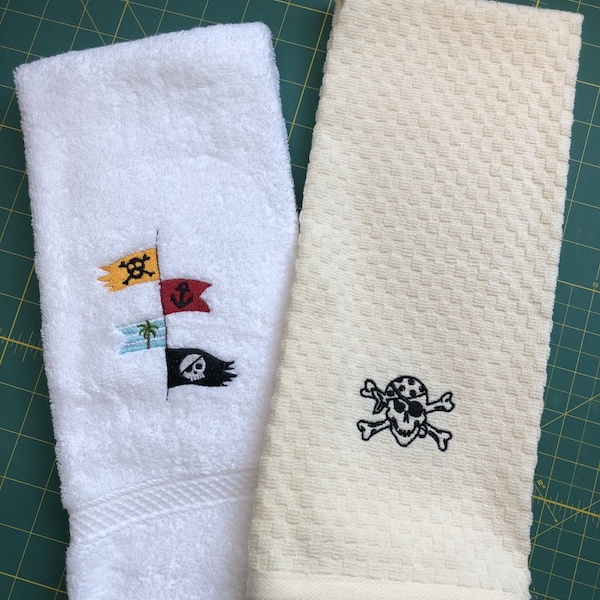 White or Ivory Dish Towels White Hand Towel Pirate Pirate Flags Cottage Gift Beach