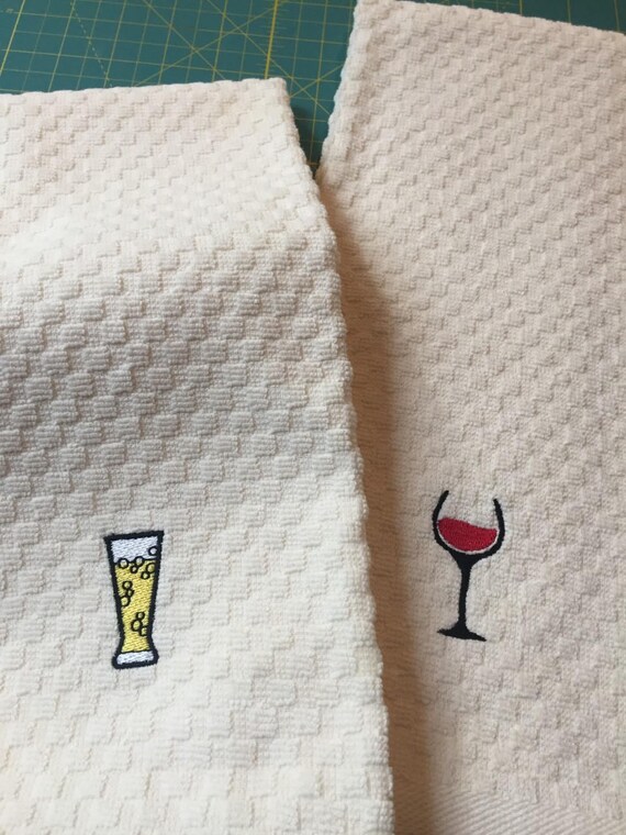 Ivory or White Beer & Wine Dish Towels Bar Home Gift Bartender 