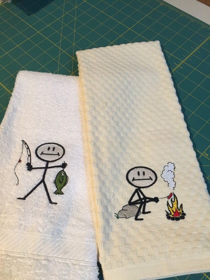 Fun Fishing Camping Dish Towels and Hand Towels Camper Fisherman Summer