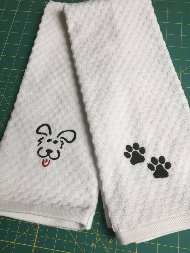 White Ivory Gray Customized Dog Hand Towels Customized Dish Etsy